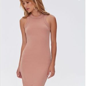 Blush pink racerback midi dress camel sleeveless ribbed